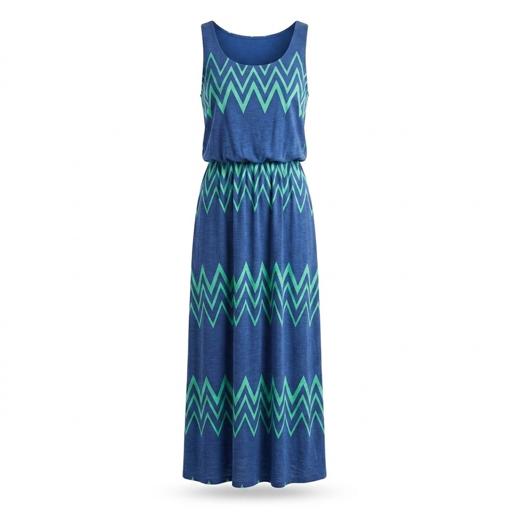 Pomelo Chevron Maxi Dress XL Polyester Spandex Boho Geometric Zig Zag Summer